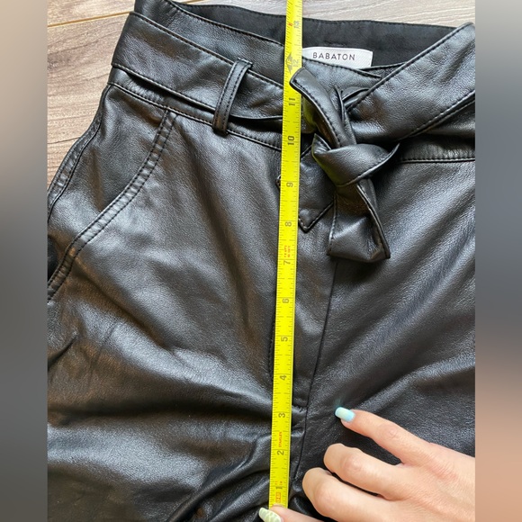 Babaton Black Belted Vegan Faux Leather High Rise Trouser Pant - Picture 14 of 15